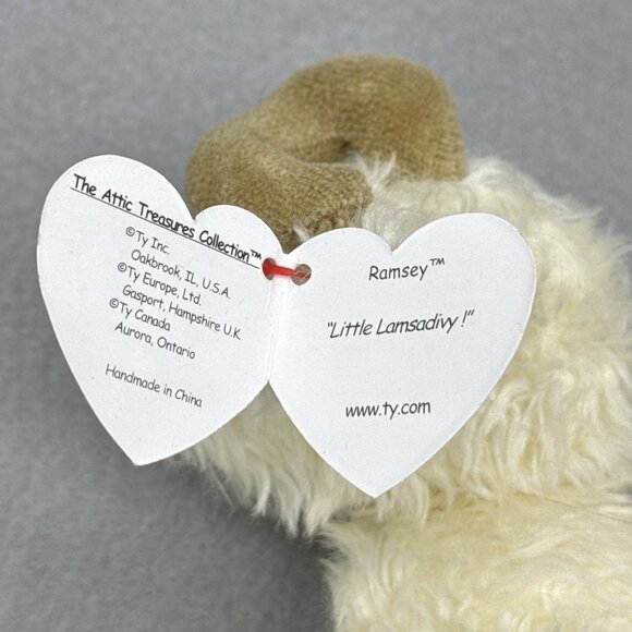 Ramsey Lamb Ram Fuzzy Horns Attic Treasures Off White Plushie TY 1993 Posable 6" - Picture 8 of 10